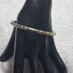 Vintage Mid century hand painted Cloisonne Floral Green Bangle Bracelet